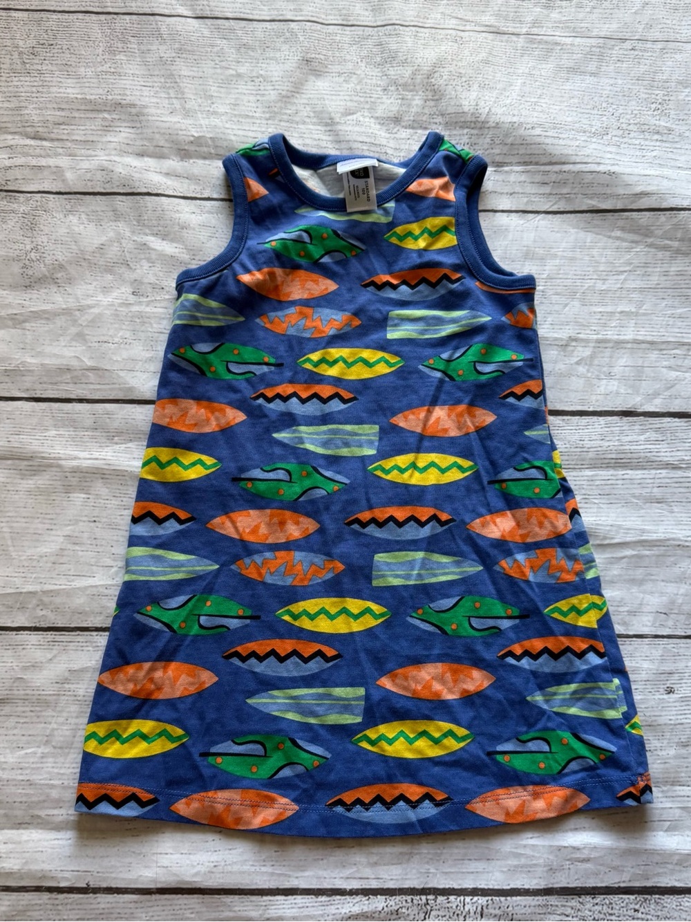 Hanna Andersson Girls Blue Surf Board Themed Tank Dress Size 3T